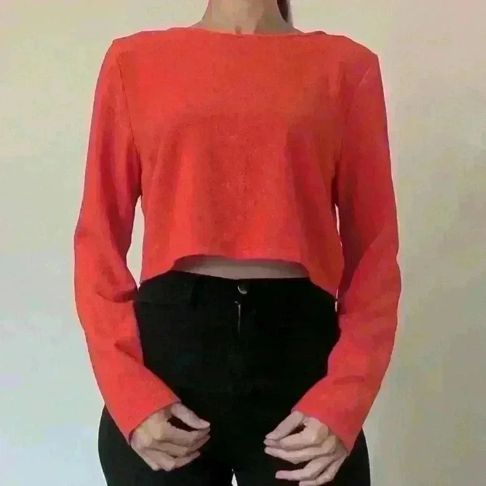 Kardashian Kollection , Long  sleeve cropped, Orange, Size XL